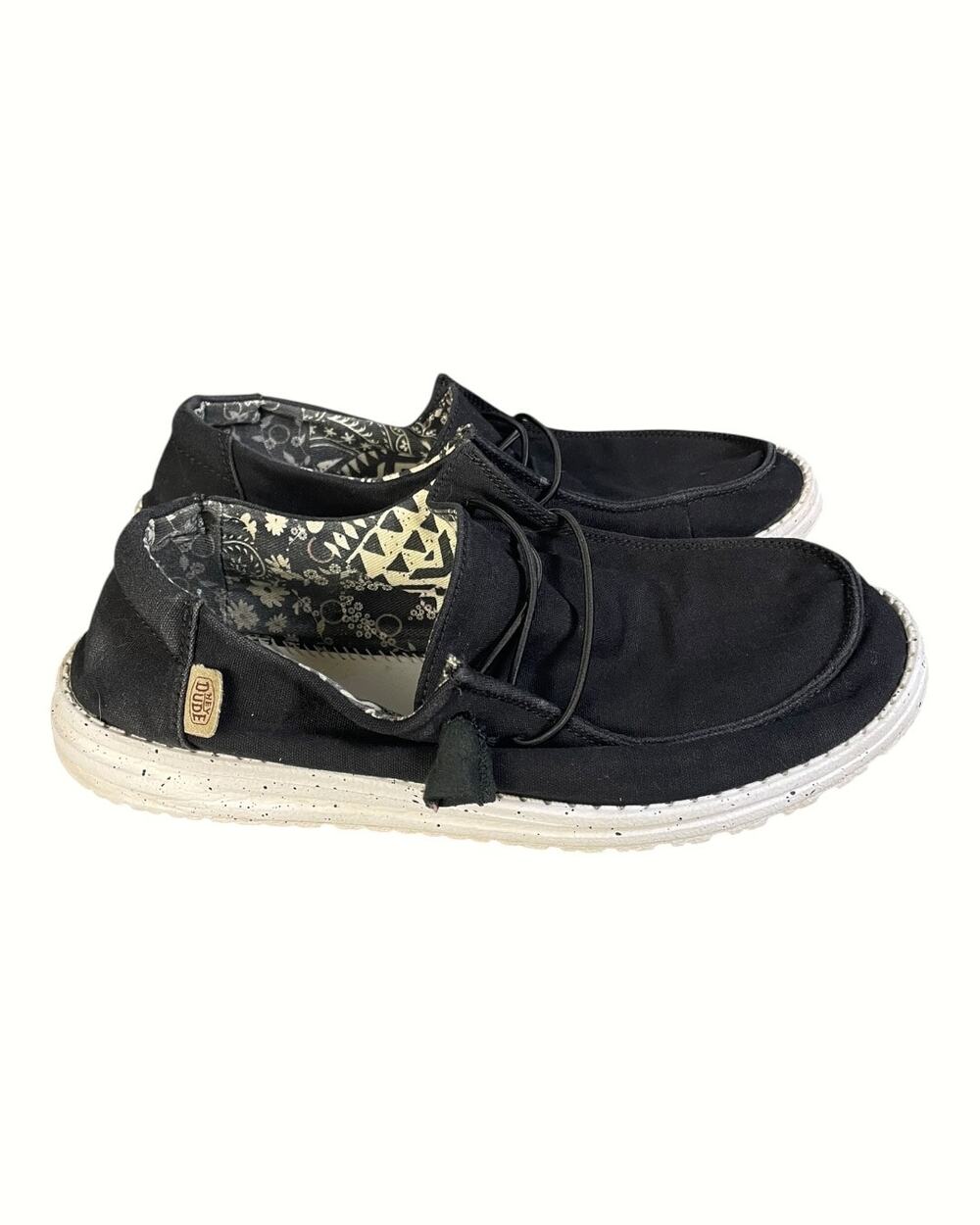 Hey Dude Women’s Wendy Black Canvas Basic With White Speckled Sole Shoes Size-9